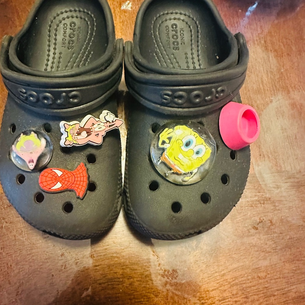 CROCS Kids Black Slippers with Cartoon Charms